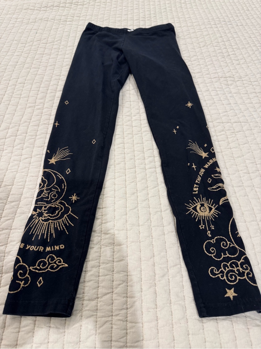 Johnny Was LA Black leggings with beige Celestial embroidery XXS